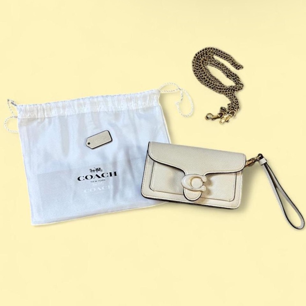 Coach Tabby Cream Leather Crossbody & Wristlet with Gold Chain